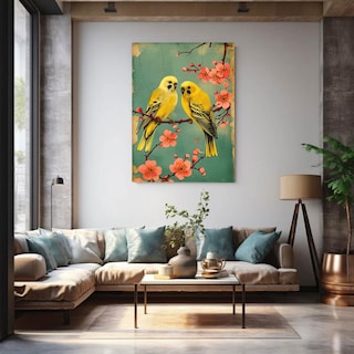 Foto 4 | Cuadro Pájaros Arte Oriental Cerezo Vintage Japones Canvas
