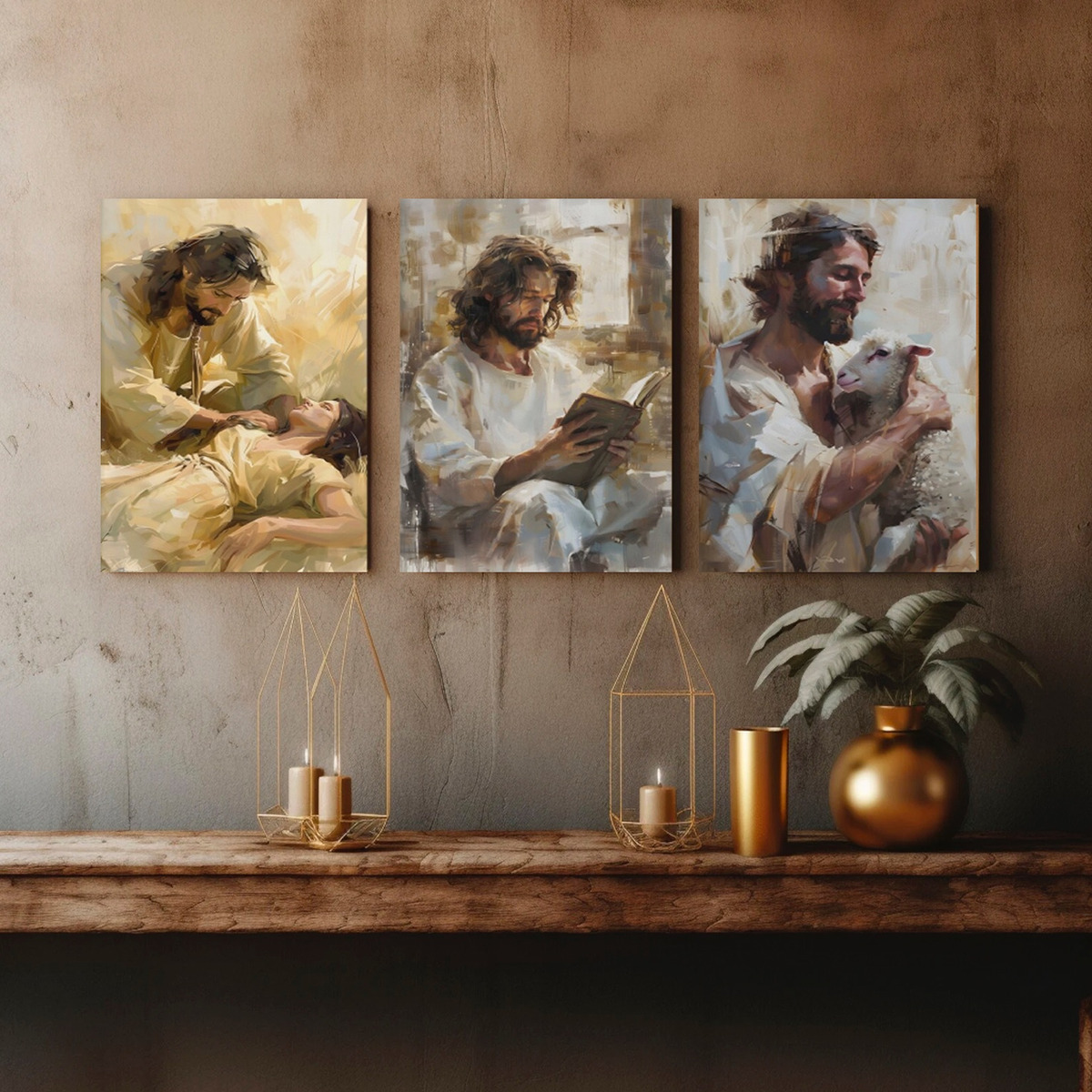 Foto 3 pulgar | Cuadros Jesús Ayudando Arte Cristiano Religioso En Canvas Armazón Bastidor De Madera