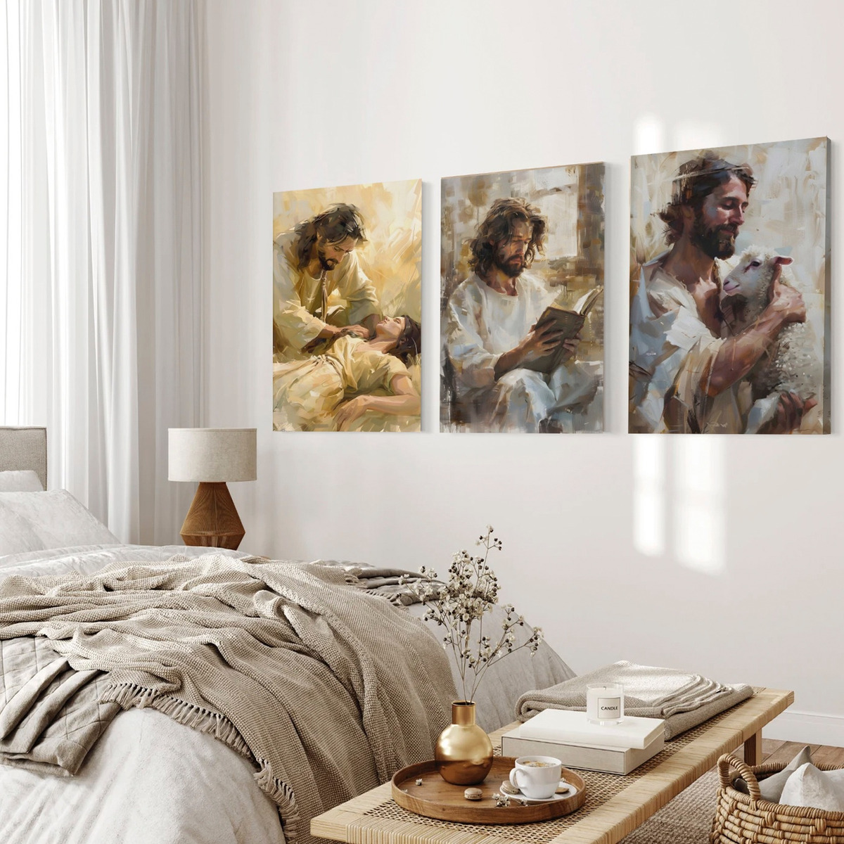 Foto 4 pulgar | Cuadros Jesús Ayudando Arte Cristiano Religioso En Canvas Armazón Bastidor De Madera