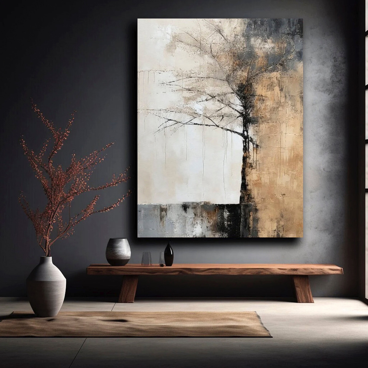 Cuadro Canvas Arbol Abstracto Neutro Grande Moderno 100x70