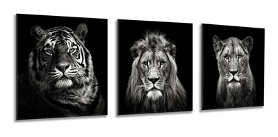Foto 1 | Set De 3 Cuadros Decorativos Modernos Leones Blanco Y Negro