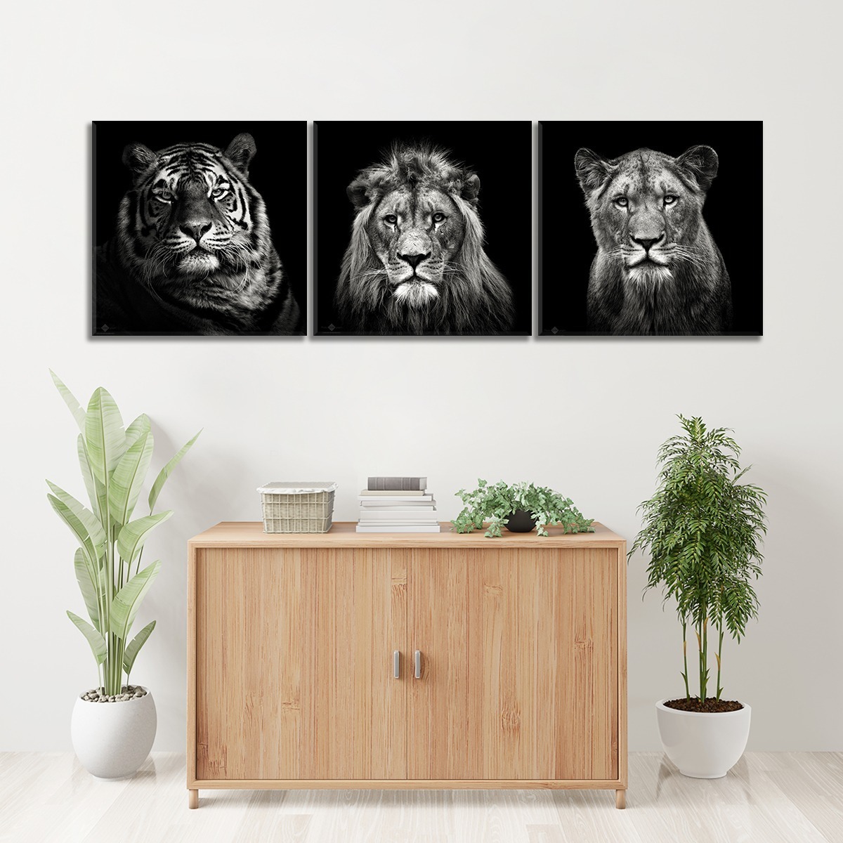 Foto 3 pulgar | Set De 3 Cuadros Decorativos Modernos Leones Blanco Y Negro