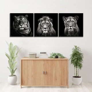 Foto 2 | Set De 3 Cuadros Decorativos Modernos Leones Blanco Y Negro