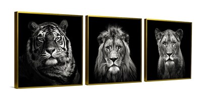 Foto 5 | Set De 3 Cuadros Decorativos Modernos Leones Blanco Y Negro