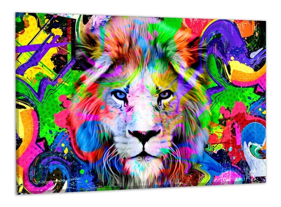 Cuadro Arte Moderno León Abstracto Colores Elegante Sala