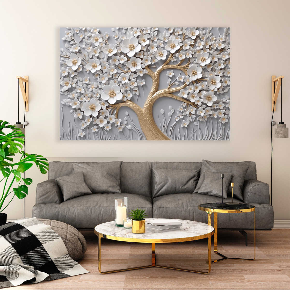 Cuadro Arbol Flores Canvas Artistico Sala Elegante 60x90 Hd