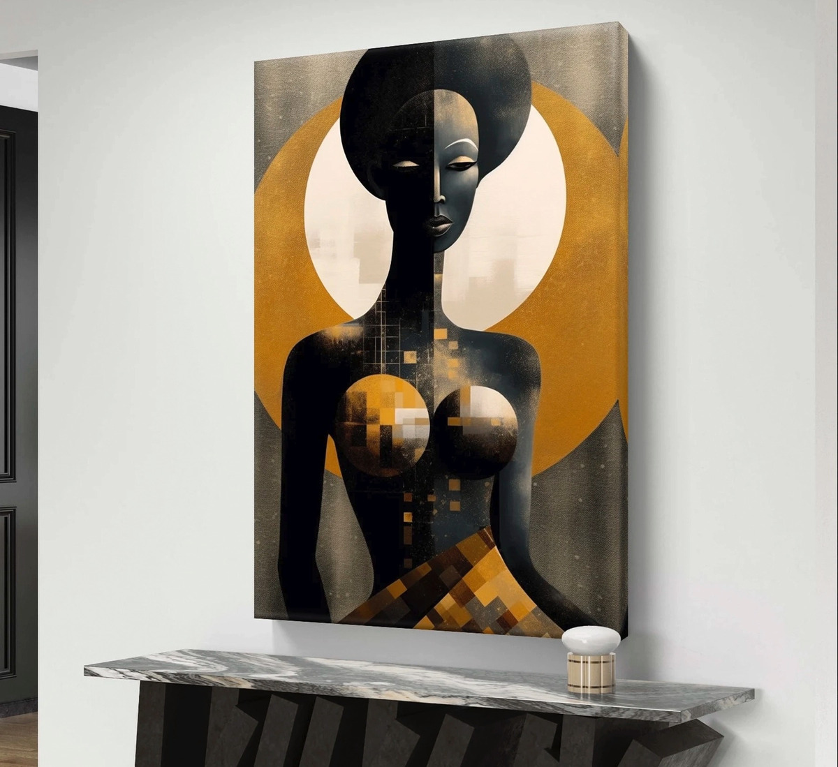 Cuadro Mujer Africana Dorado Artístico Canvas Grueso 90x50