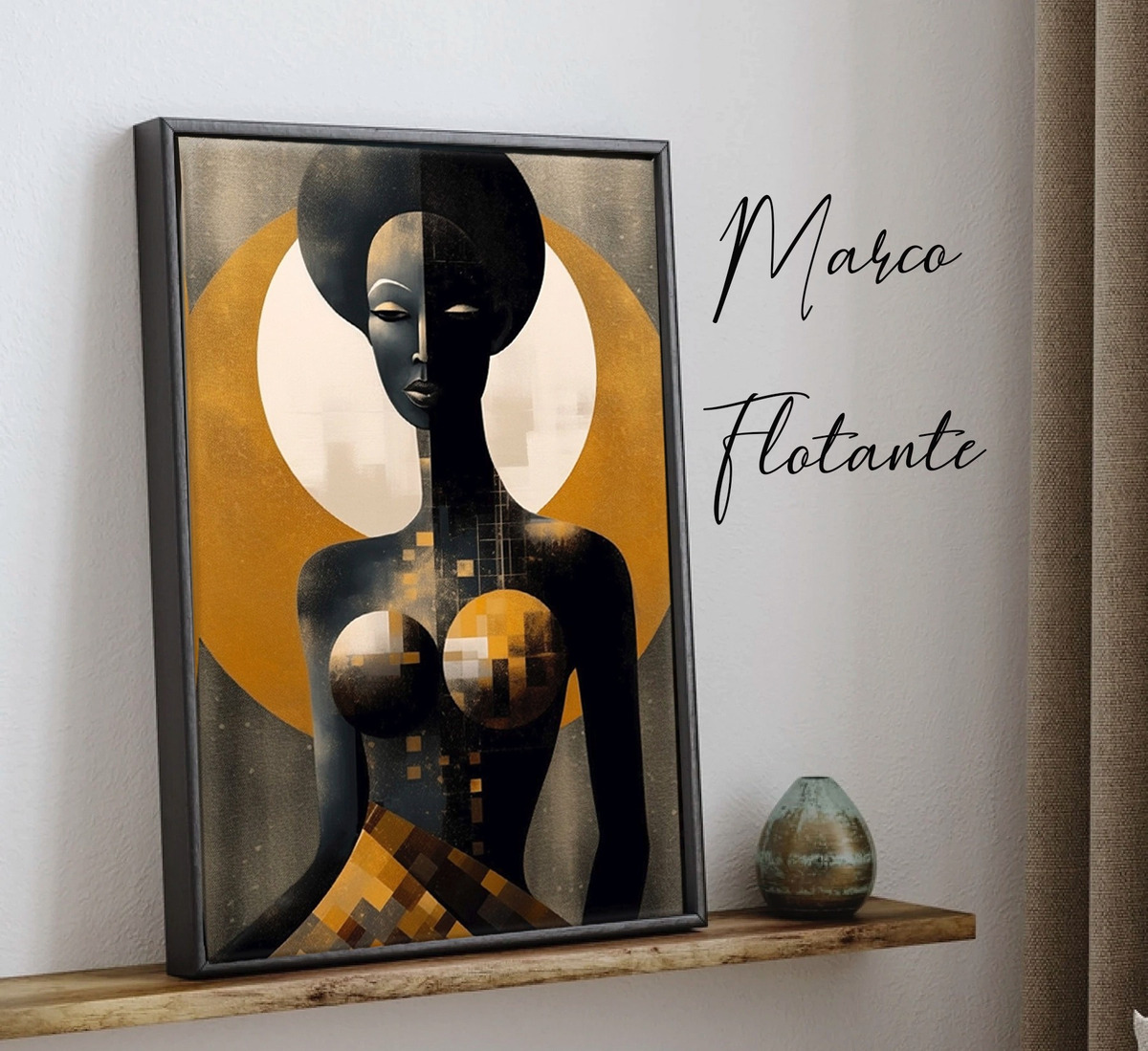 Foto 4 | Cuadro Mujer Africana Dorado Artístico Canvas Grueso 90x50