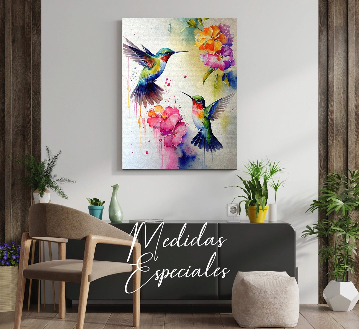 Foto 4 pulgar | Cuadro Colibrí Tipo Acuarela En Canvas Colibríes De Colores Color Watercolor Colibríes