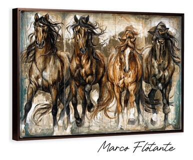 Foto 2 | Cuadros De Caballos Elegantes En Canvas Grueso Galería Color Galopando Armazón Bastidor