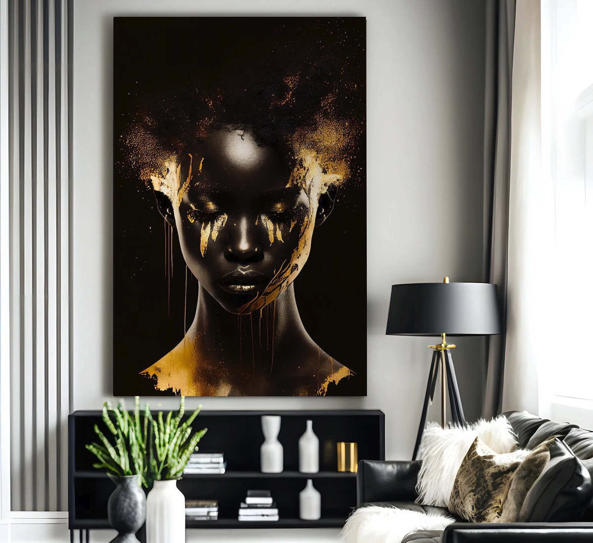Cuadro Canvas Decorativo Mujer Africana Moderno 100x55cm