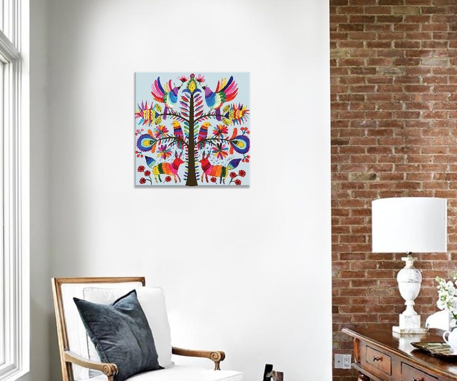 Foto 2 | Cuadros Arte Mexicano Otomi Huichol Calidad En Lienzo Canvas Algodón Tintas Ecologicas Color Azul