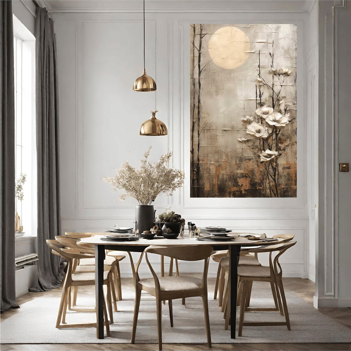 Cuadro Lienzo Canvas Paisaje Flores Blancas Sala 70x100cm Armazón Bastidor De Madera
