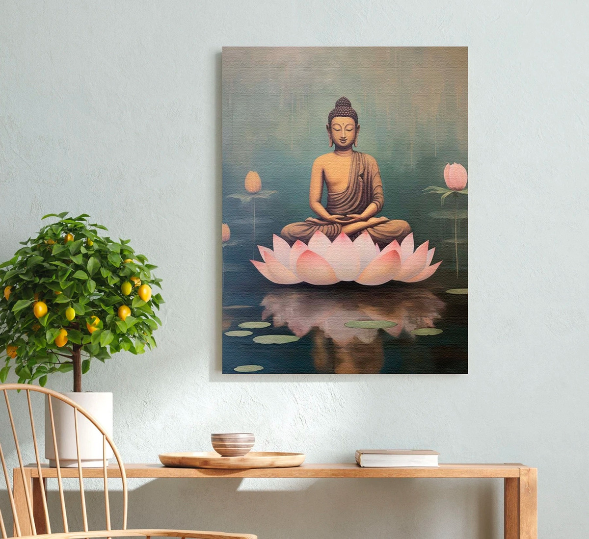 Foto 4 pulgar | Cuadros Buda Vintage Yoga Loto Zen En Marco Lienzo Canvas