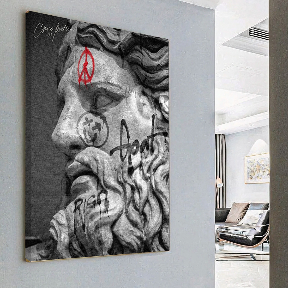 Foto 2 | Cuadro Estatua Ángel Dioses Griegos Graffiti Canvas 90x60 Cm Color Zeus