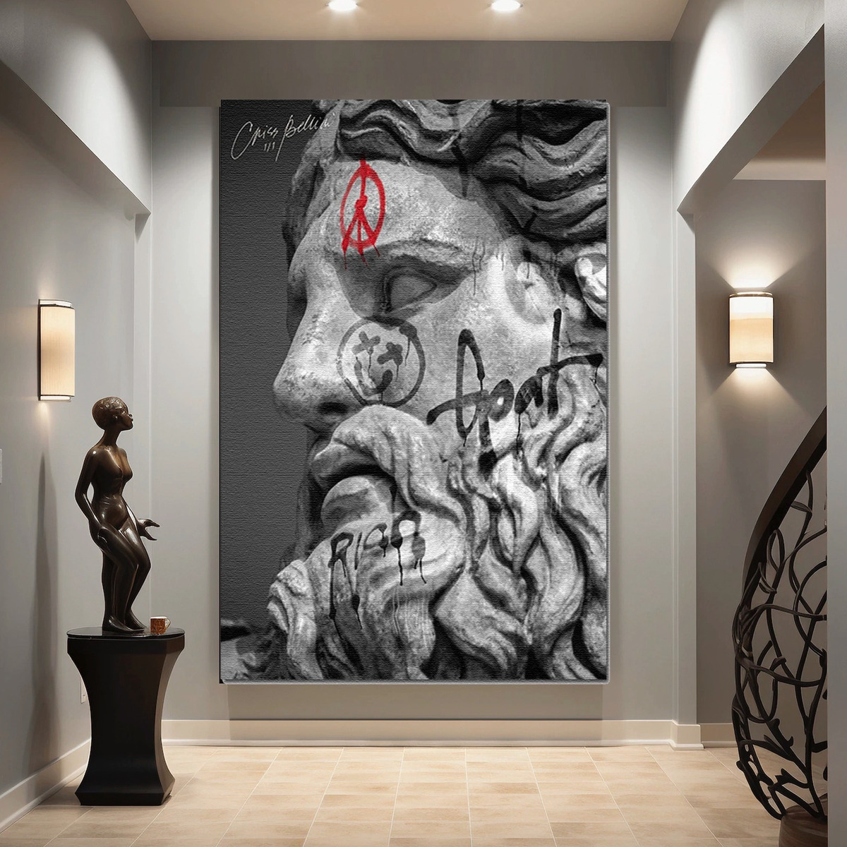 Foto 4 pulgar | Cuadro Estatua Ángel Dioses Griegos Graffiti Canvas 90x60 Cm Color Zeus