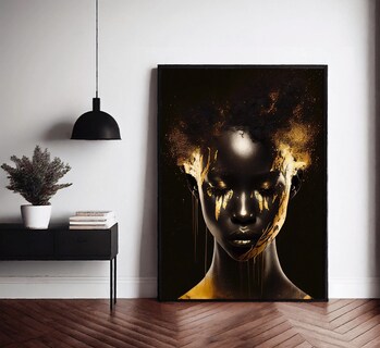 Foto 1 | Cuadro Mujer Africana Dorado Artístico Canvas Grueso 90x50