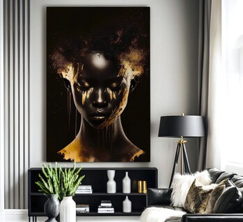 Foto 5 | Cuadro Mujer Africana Dorado Artístico Canvas Grueso 90x50