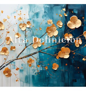 Foto 2 | Cuadro Árbol Dorado Flores Blancas Hd Canvas Grueso 110x70cm