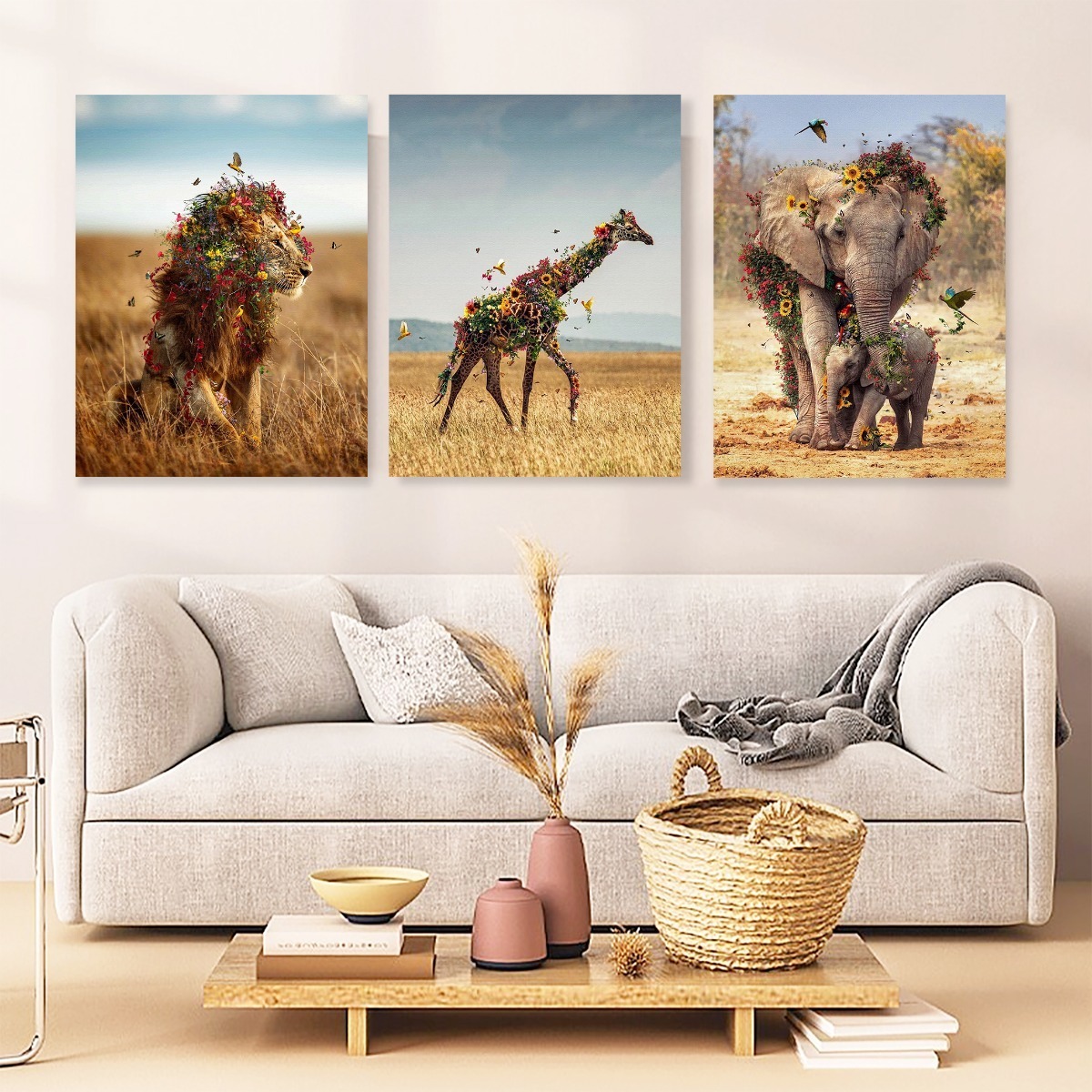 Foto 5 pulgar | Cuadros Decorativos Animales León Elefante Jirafa Canvas 4k
