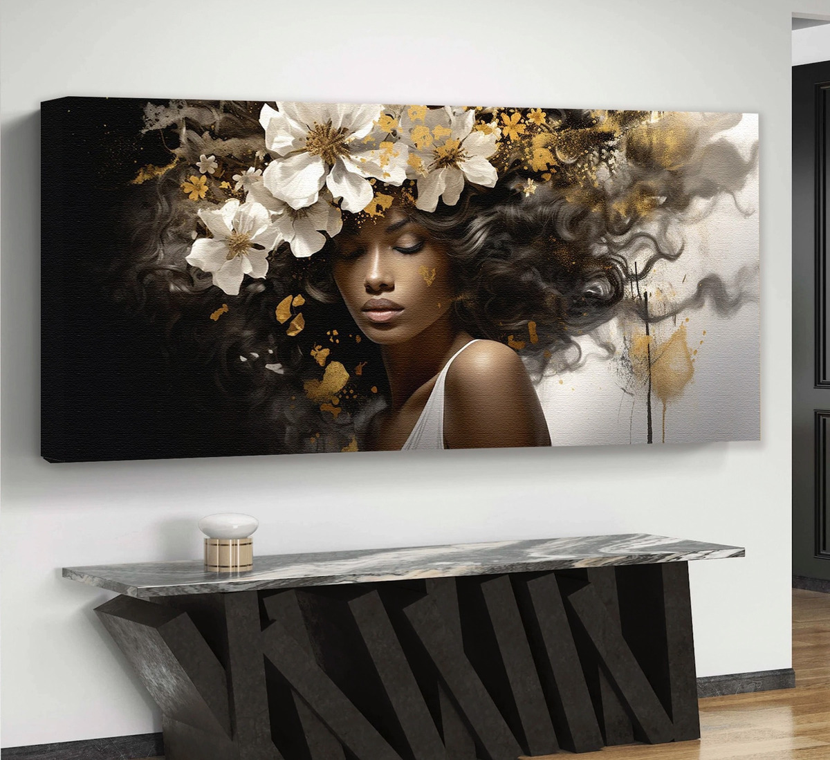 Cuadro Decorativo Africana Dorado Canvas Grande 110x140cm