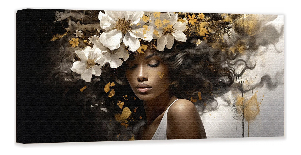 Foto 2 | Cuadro Decorativo Africana Dorado Canvas Grande 110x140cm