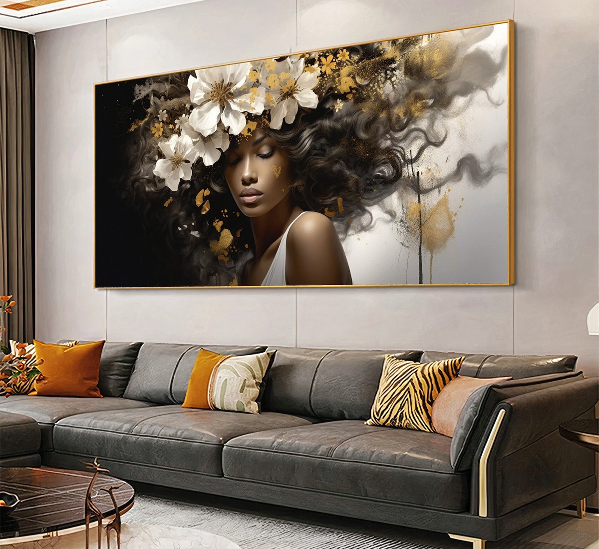 Foto 4 pulgar | Cuadro Decorativo Africana Dorado Canvas Grande 110x140cm