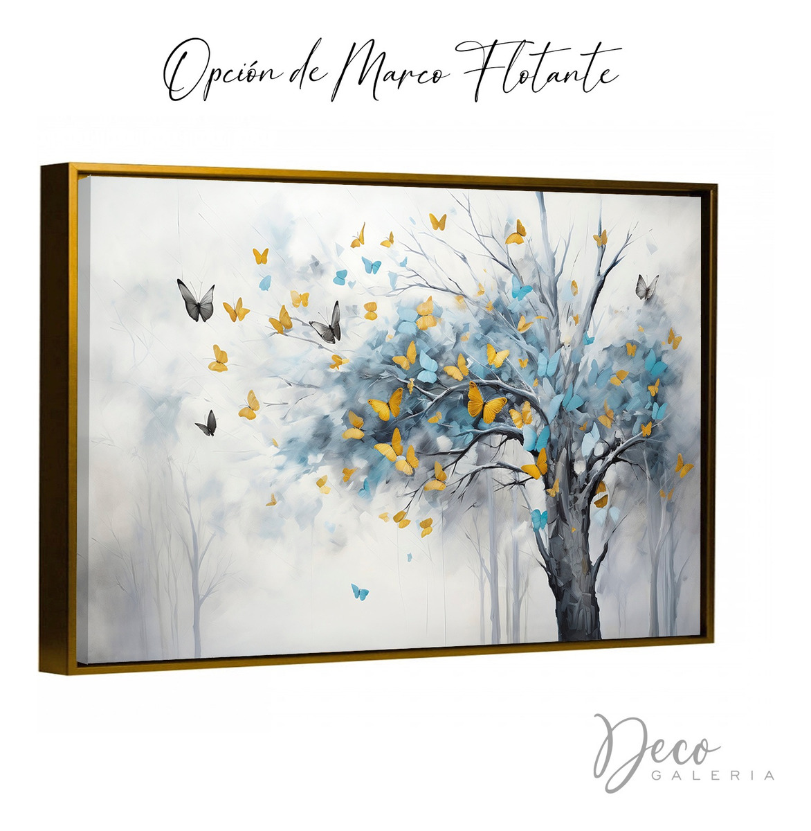 Foto 4 pulgar | Cuadro Árbol Dorado Flores Blancas Hd Canvas Grueso 110x70cm