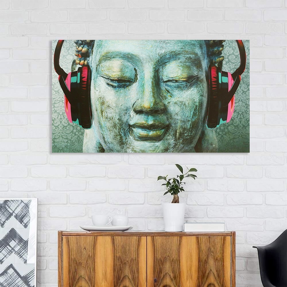 Foto 1 | Cuadro Canvas Buda Con Audífonos 2 Opciones De Color Lienzo Color Fondo Azul