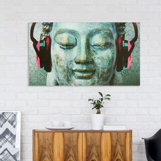 Foto 1 | Cuadro Canvas Buda Con Audífonos 2 Opciones De Color Lienzo Color Fondo Azul