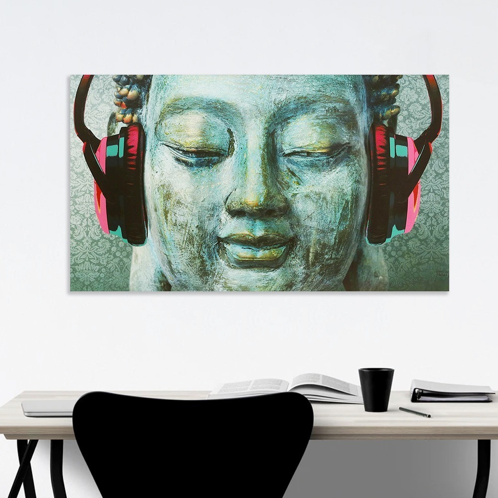 Foto 2 | Cuadro Canvas Buda Con Audífonos 2 Opciones De Color Lienzo Color Fondo Azul