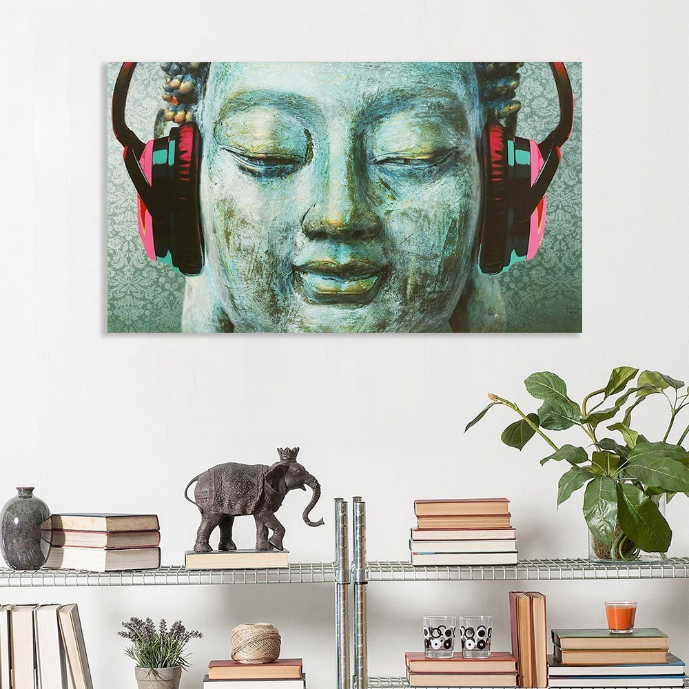 Foto 3 | Cuadro Canvas Buda Con Audífonos 2 Opciones De Color Lienzo Color Fondo Azul