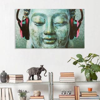 Foto 3 | Cuadro Canvas Buda Con Audífonos 2 Opciones De Color Lienzo Color Fondo Azul