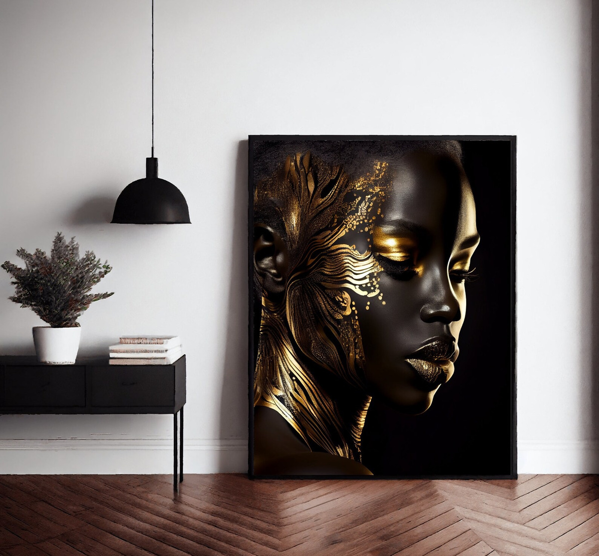 Foto 3 pulgar | Cuadro Mujer Africana Dorado Artístico Canvas Grueso 90x50