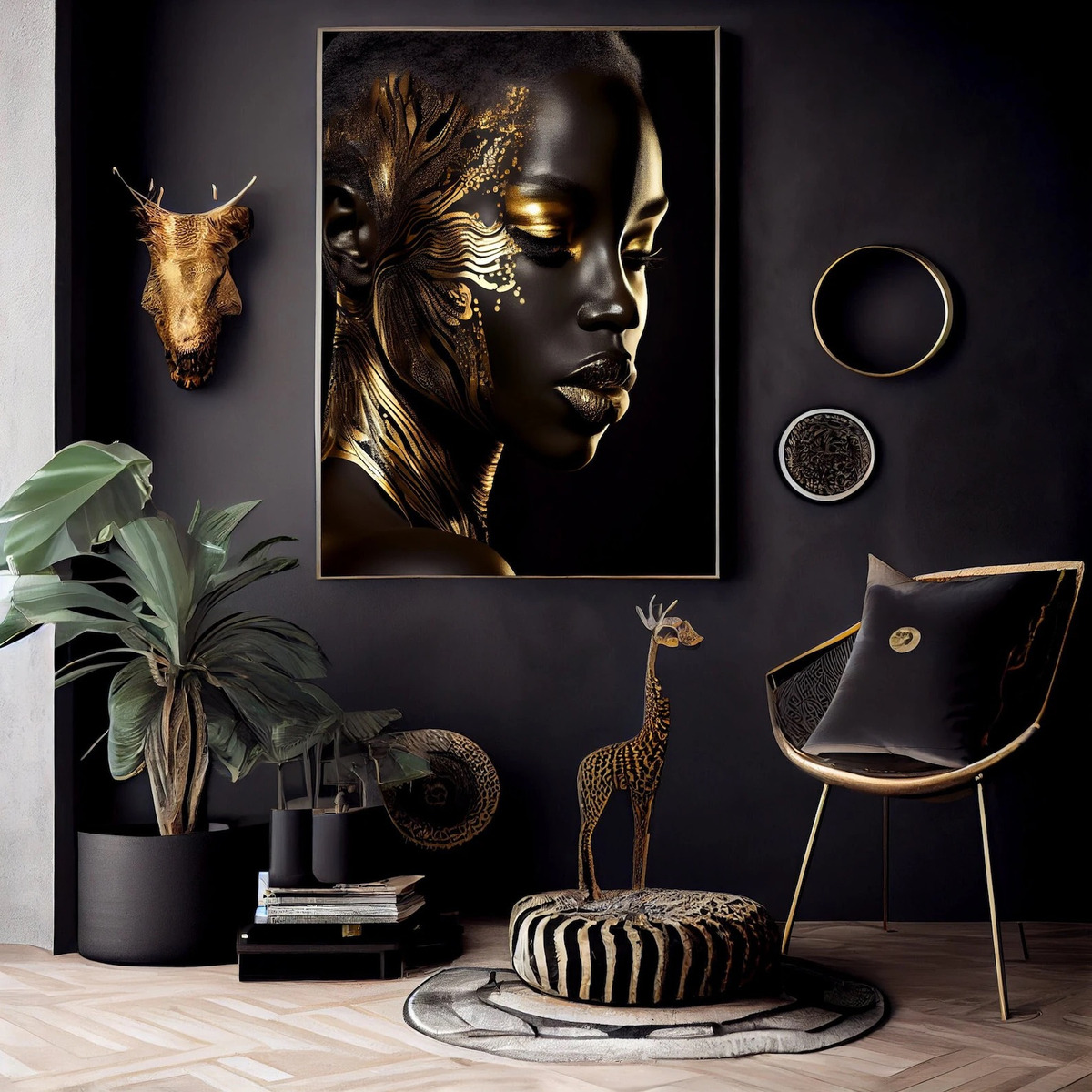 Foto 5 pulgar | Cuadro Mujer Africana Dorado Artístico Canvas Grueso 90x50
