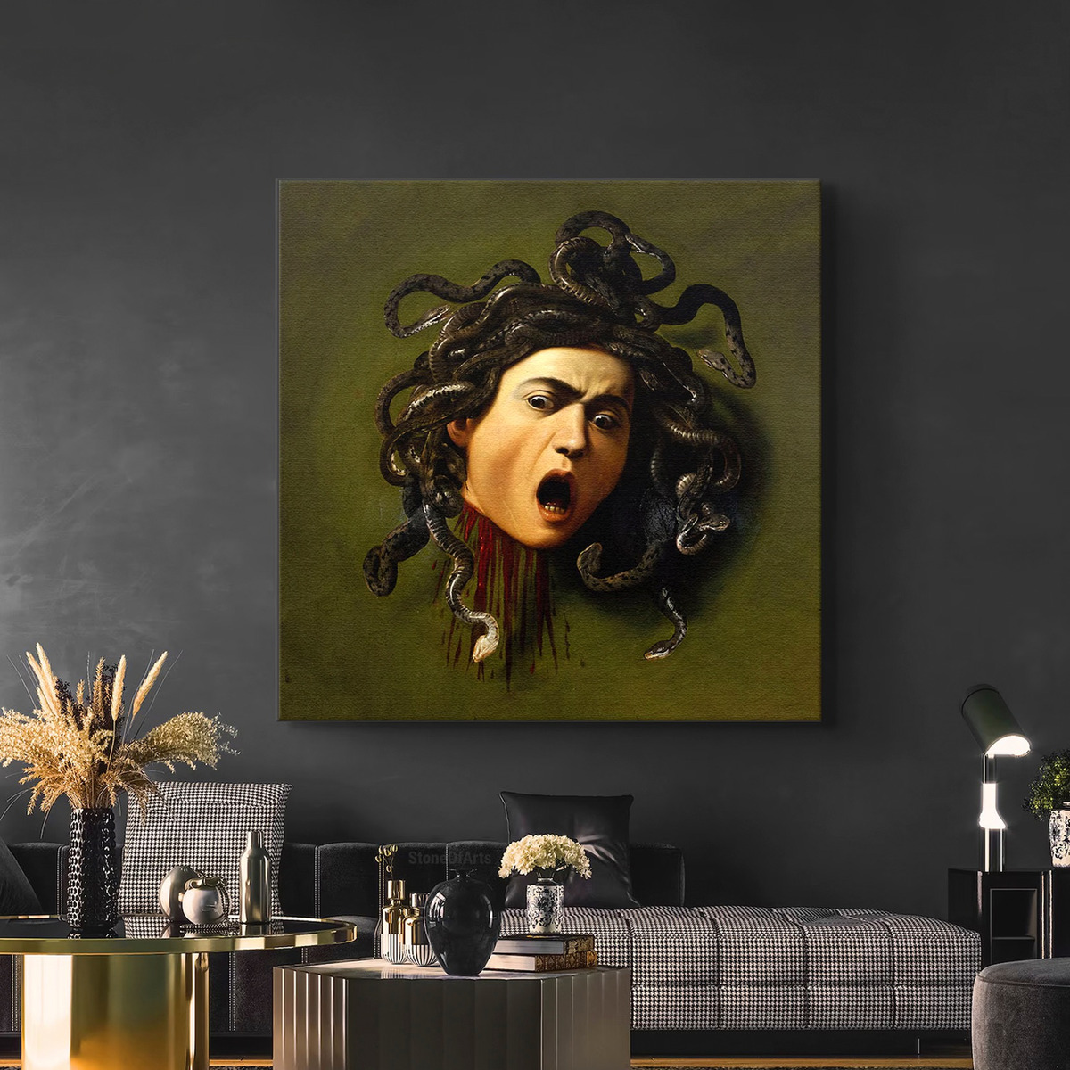 Cuadro Canvas Caravaggio Medusa 90x90 Hd Lienzo Con Bastidor Armazón Bastidor De Madera