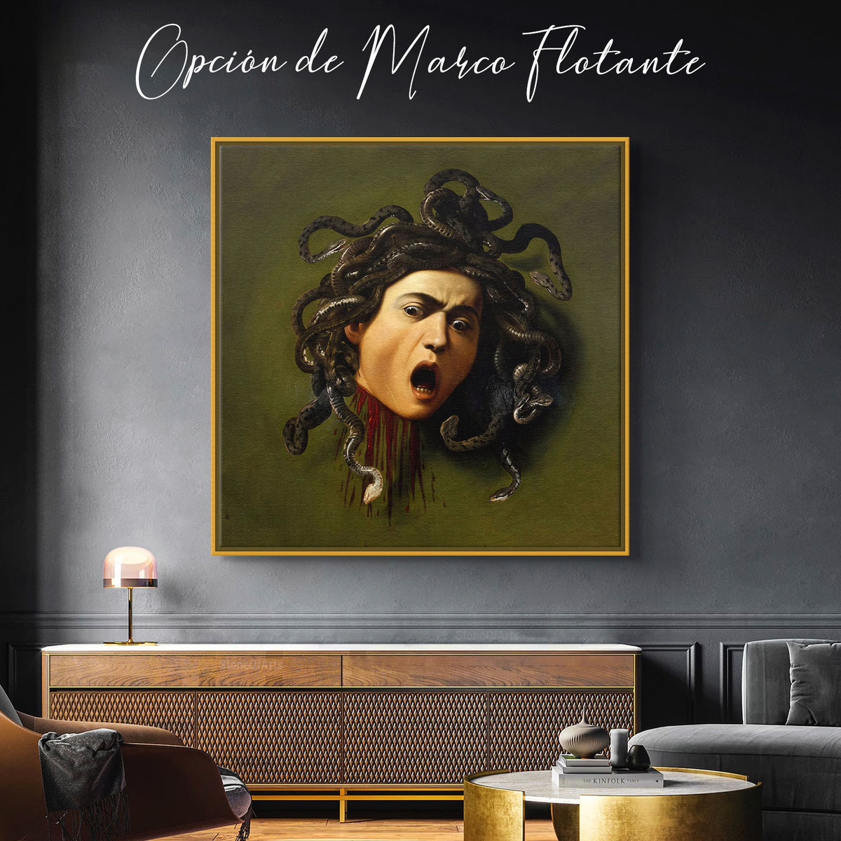 Foto 5 pulgar | Cuadro Canvas Caravaggio Medusa 90x90 Hd Lienzo Con Bastidor Armazón Bastidor De Madera