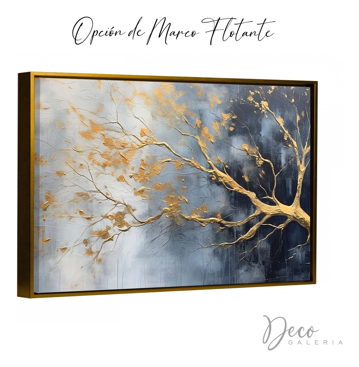 Foto 3 | Cuadro Árbol Dorado Flores Blancas Hd Canvas Grueso 110x70cm