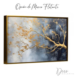 Foto 3 | Cuadro Árbol Dorado Flores Blancas Hd Canvas Grueso 110x70cm