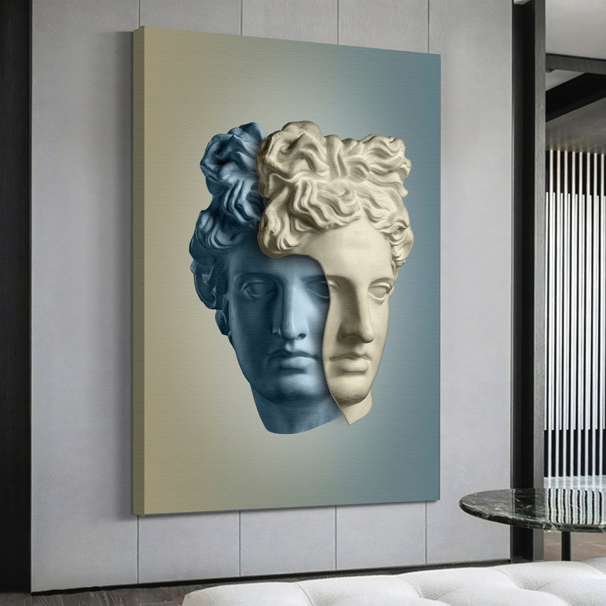 Cuadro David Miguel Angel Pop Art Doble Cabeza Canvas 90x60 Color Esculturas Armazón Bastidor De Madera