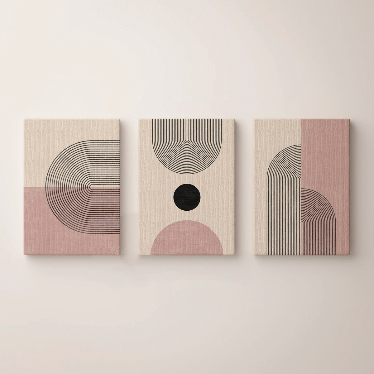 Set 3 Cuadros Canvas Decorativos Abstracto Moderno Bauhaus