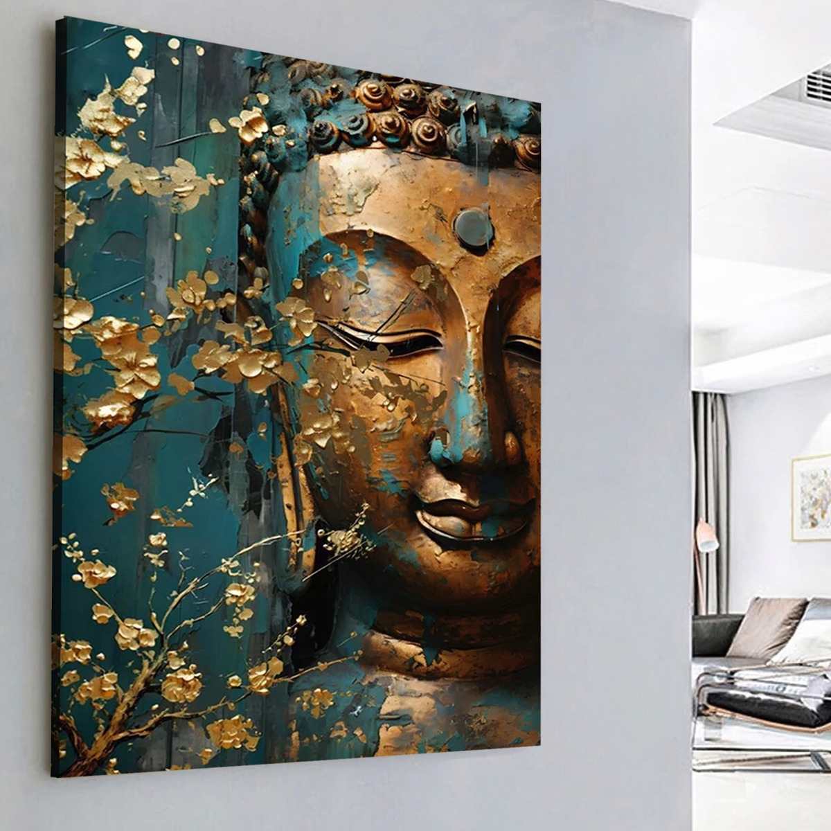 Foto 4 pulgar | Cuadro Buda Dorado Espiritual Elegante Canvas Premium 75x100 Color Buda Gold Blue Armazón Bastidor De Madera
