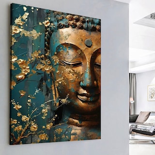 Foto 3 | Cuadro Buda Dorado Espiritual Elegante Canvas Premium 75x100 Color Buda Gold Blue Armazón Bastidor De Madera