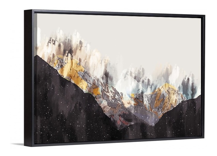 Foto 4 | Cuadro Canvas Paisaje Montañas Abstracto Grande Hd Acuarela Color Amarillos / Grises Armazón Bastidor Madera