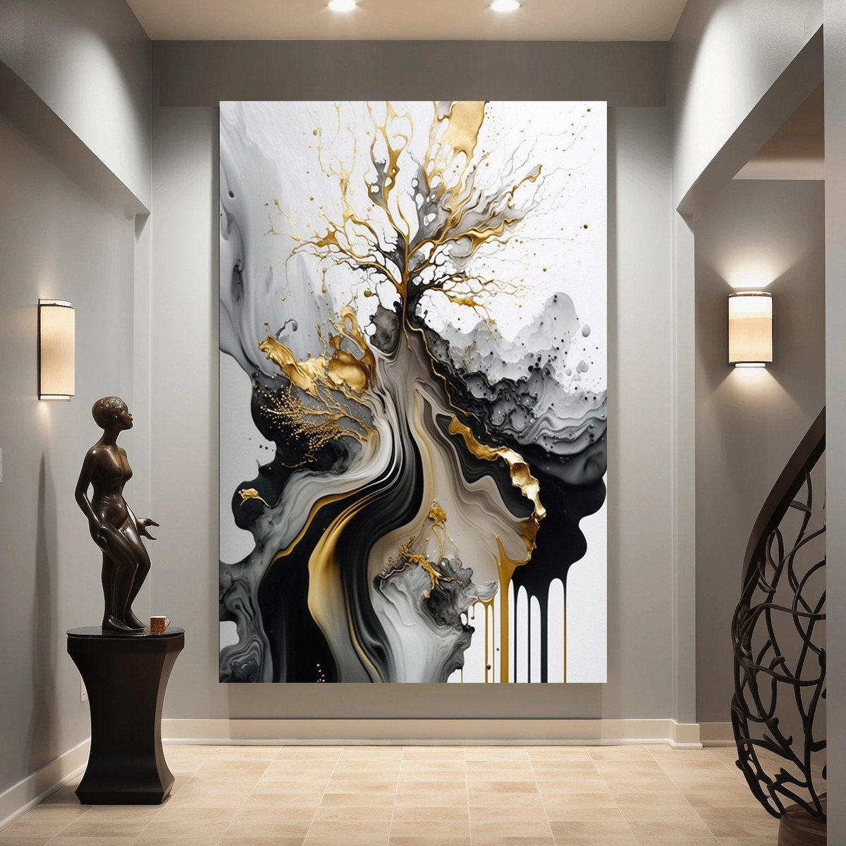 Foto 2 | Cuadro Abstracto Dorado Negro Elegante Canvas Con Bastidor