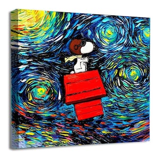 Foto 1 | Cuadro Canvas Algodón Snoopy Charlie Brown Noche Estrellada