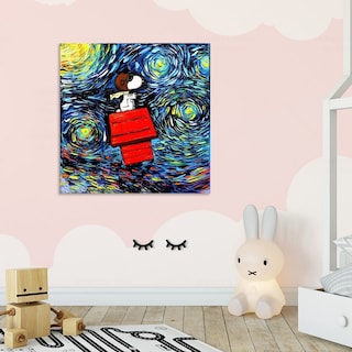 Foto 3 | Cuadro Canvas Algodón Snoopy Charlie Brown Noche Estrellada
