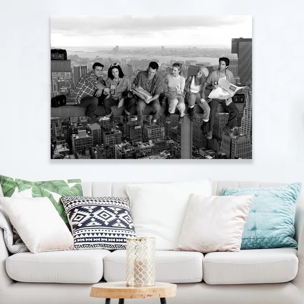 Foto 5 pulgar | Cuadro Canvas Friends Lunch On A Top Skyscraper Color O B&n Color Blanco Y Negro Armazón Bastidor De Madera