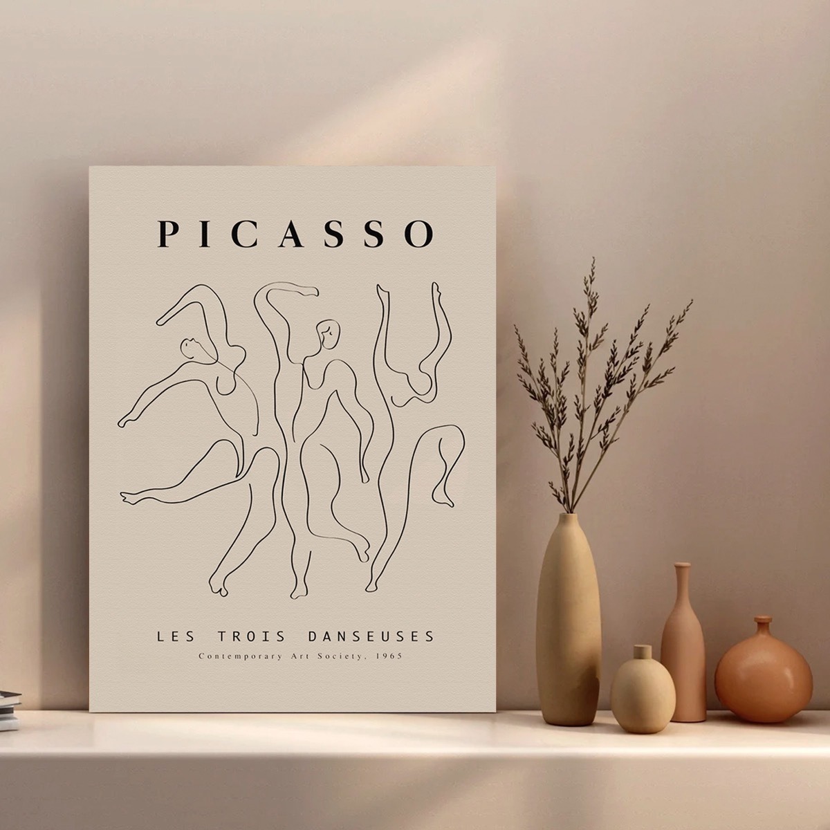 Foto 4 pulgar | Cuadros Picasso Abstractos Minimalista Modernos Canvas Museo Color Dance Line Drawing Armazón Bastidor De Madera