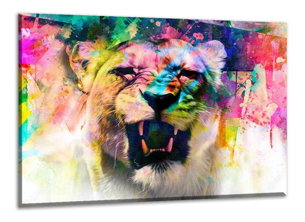 Cuadro Arte Moderno León Abstracto Colores Elegante Sala